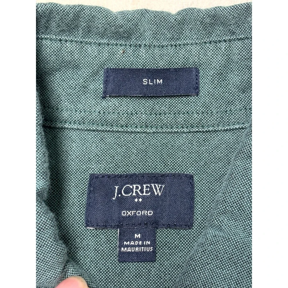 J.Crew Mens Slim Fit Oxford Shirt Green Long Sleeve Cotton B9292 Size Medium